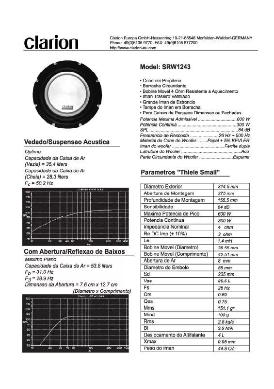 Mode d'emploi CLARION SRW1243