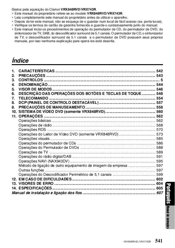 Mode d'emploi CLARION VRX848RVD