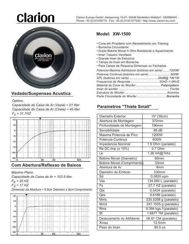 Mode d'emploi CLARION XW1500