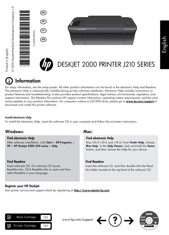 Mode d'emploi COMPAQ DESKJET 2000 J210A