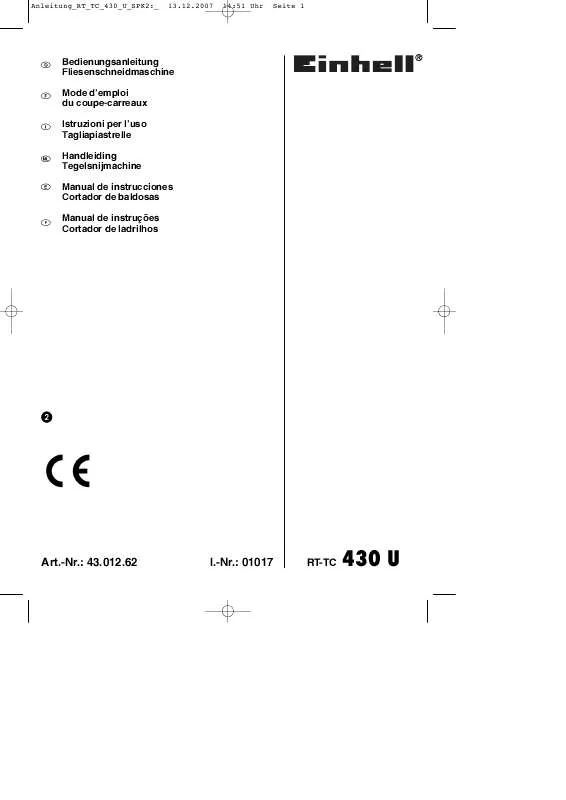 Mode d'emploi EINHELL RT-TC 430 U