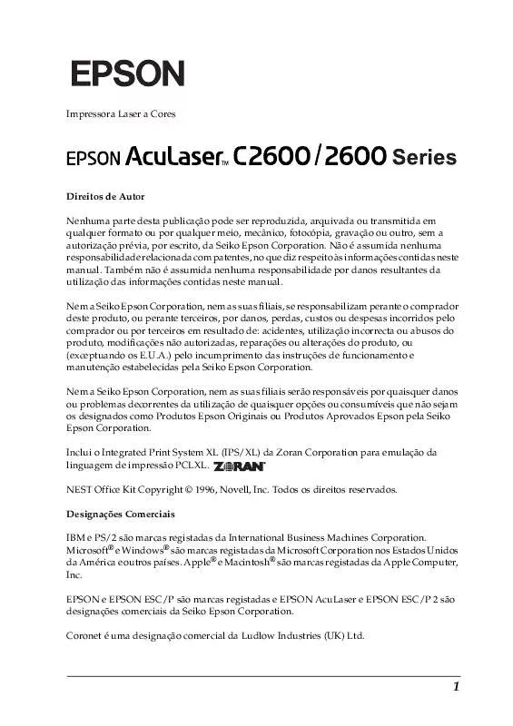 Mode d'emploi EPSON ACULASER C2600