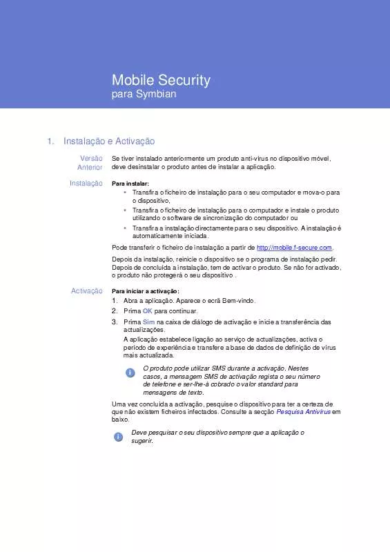 Mode d'emploi F-SECURE MOBILE SECURITY 3.1 FOR SYMBIAN