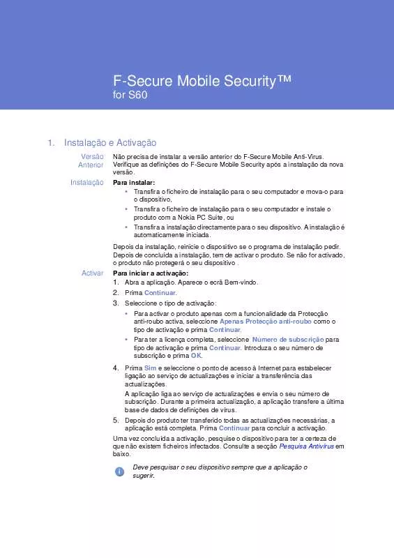 Mode d'emploi F-SECURE MOBILE SECURITY 6 FOR S60