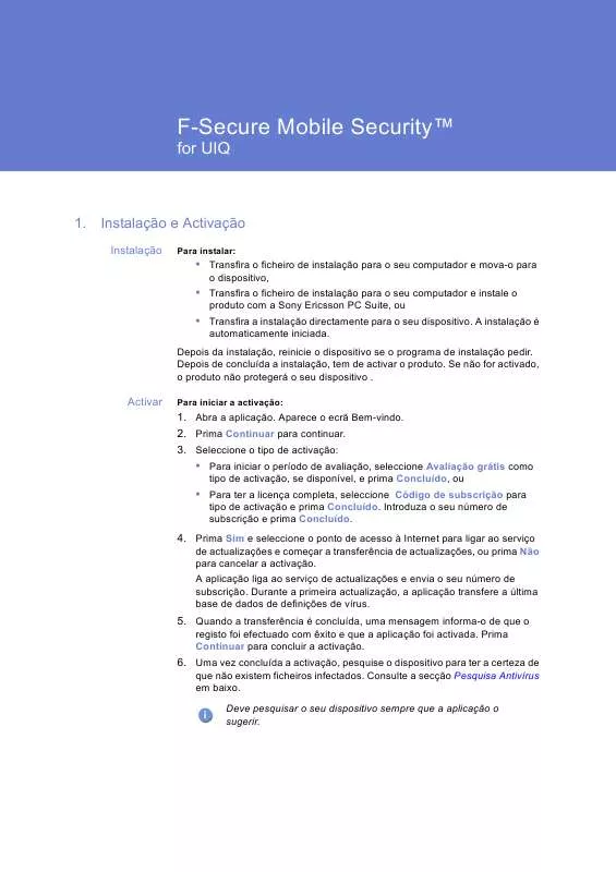 Mode d'emploi F-SECURE MOBILE SECURITY FOR UIQ