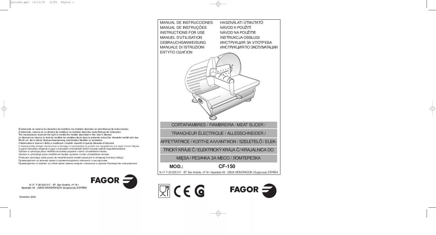 Mode d'emploi FAGOR CF-150