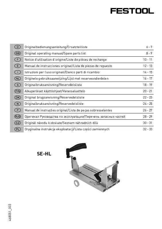 Mode d'emploi FESTOOL SE-HL