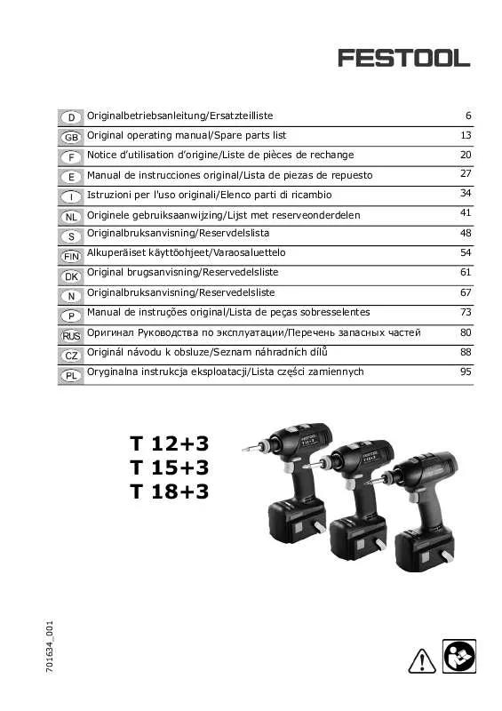 Mode d'emploi FESTOOL T 12PLUS3