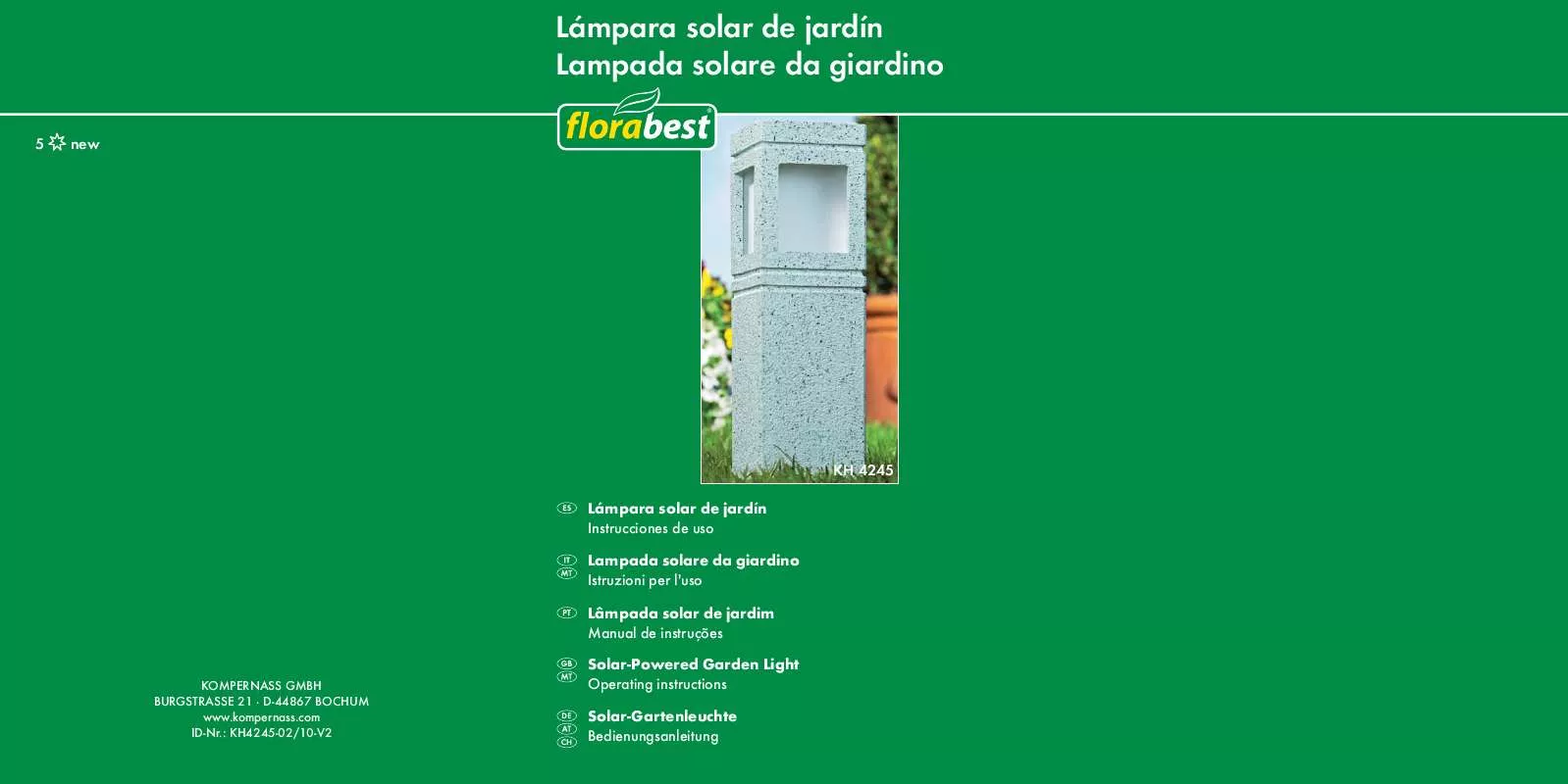 Mode d'emploi FLORABEST KH 4245 SOLAR-POWERED GARDEN LIGHT