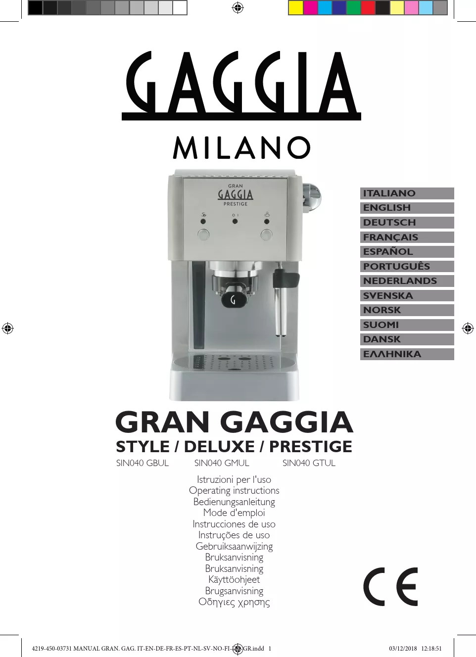 Mode d'emploi GAGGIA GRAN DELUXE R18245