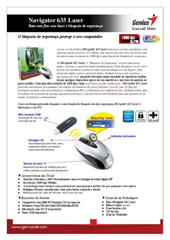 Mode d'emploi GENIUS NAVIGATOR 635 LASER