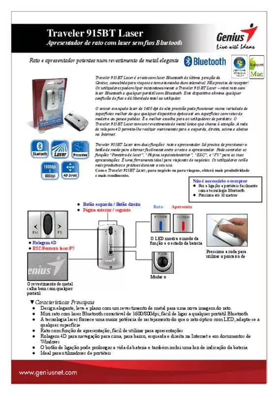 Mode d'emploi GENIUS TRAVELER 915BT LASER