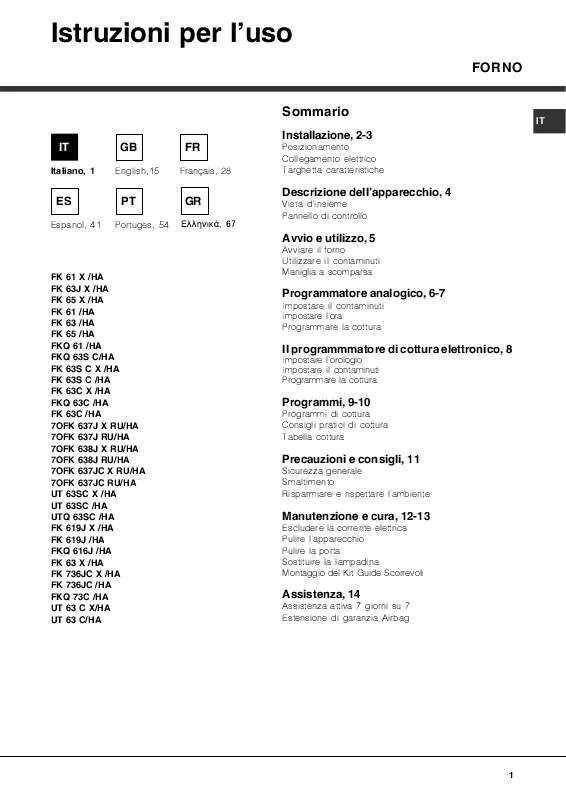 Mode d'emploi HOTPOINT 7OFK 637J C