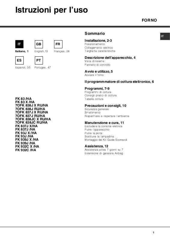 Mode d'emploi HOTPOINT 7OFK 837J X RU/HA