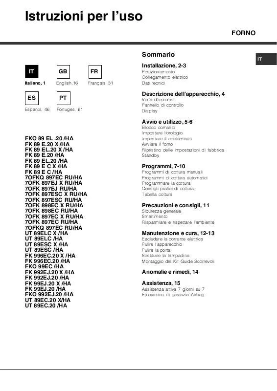 Mode d'emploi HOTPOINT 7OFKQ 897EC