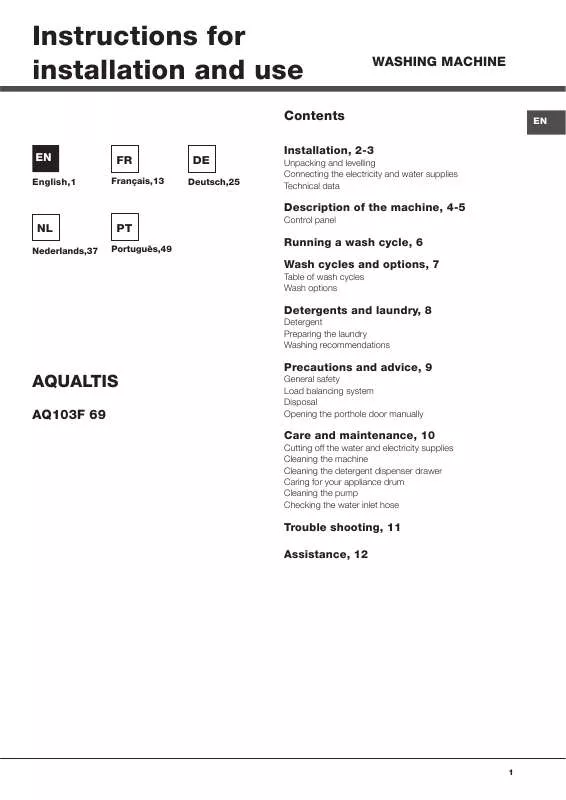 Mode d'emploi HOTPOINT AQ103F 69 EU