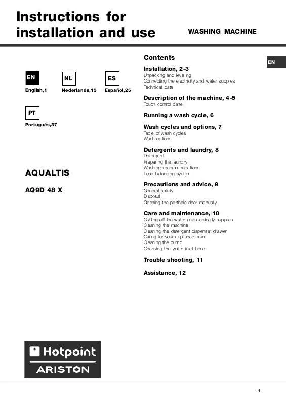 Mode d'emploi HOTPOINT AQ9D 48 X