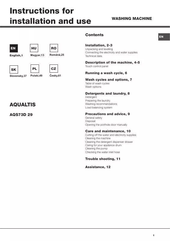 Mode d'emploi HOTPOINT AQS73D 29 EU/B