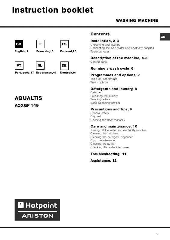 Mode d'emploi HOTPOINT AQXGF 149