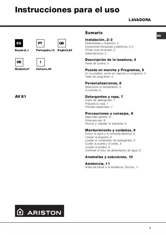 Mode d'emploi HOTPOINT AV 61