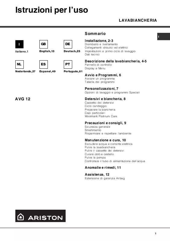 Mode d'emploi HOTPOINT AVG 12