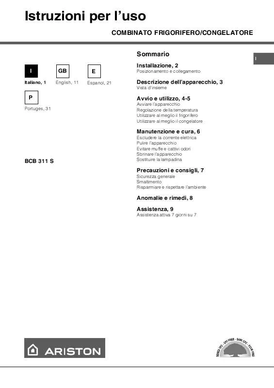 Mode d'emploi HOTPOINT BCB 311 S