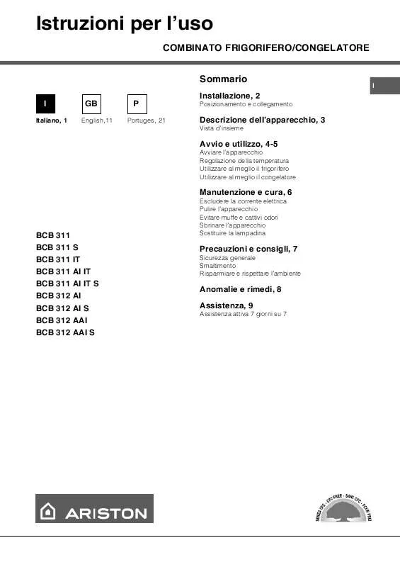 Mode d'emploi HOTPOINT BCB 312 AI S