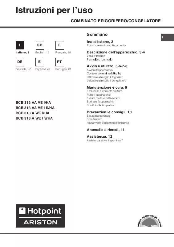 Mode d'emploi HOTPOINT BCB 313 A WE I/HA