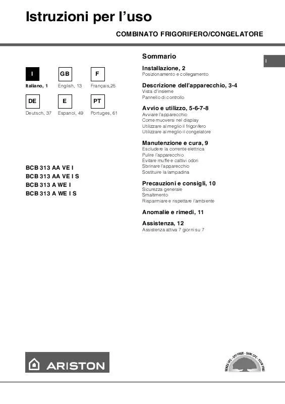 Mode d'emploi HOTPOINT BCB 313 A WE I S