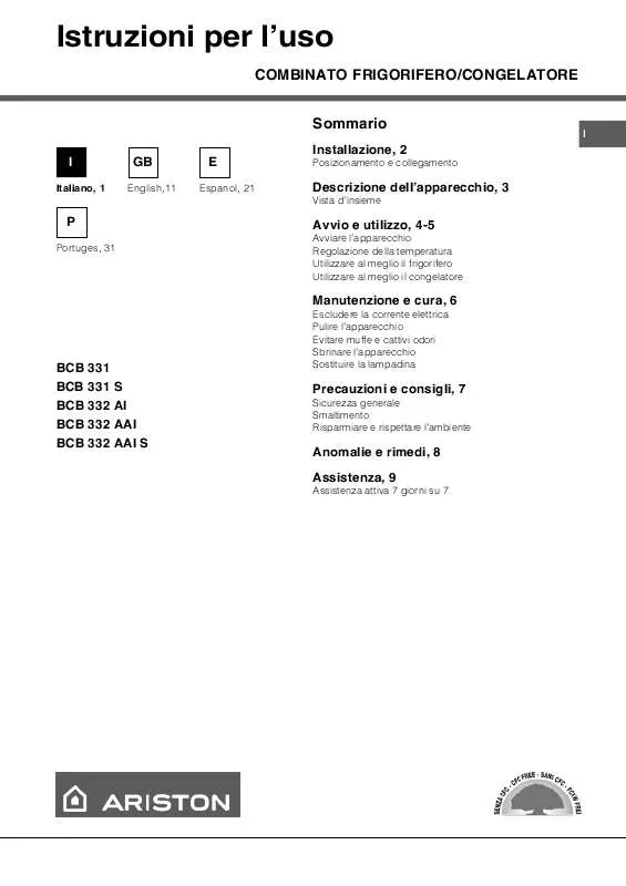 Mode d'emploi HOTPOINT BCB 331