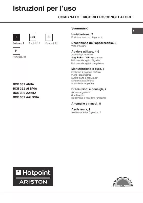 Mode d'emploi HOTPOINT BCB 332 AAI/HA