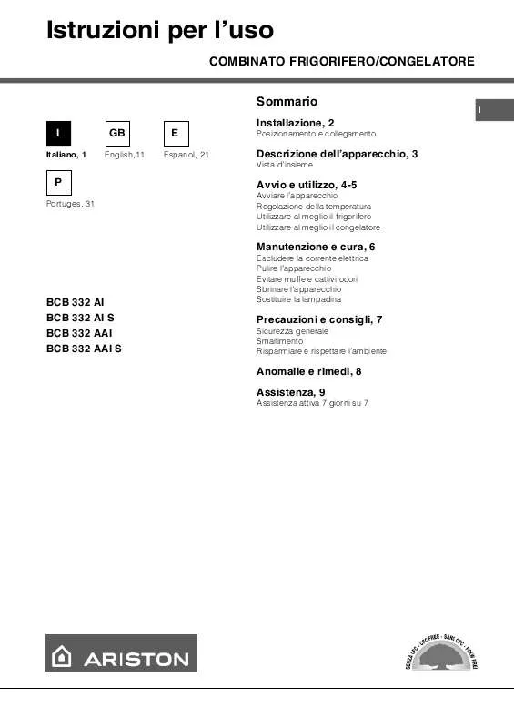 Mode d'emploi HOTPOINT BCB 332 AAI S