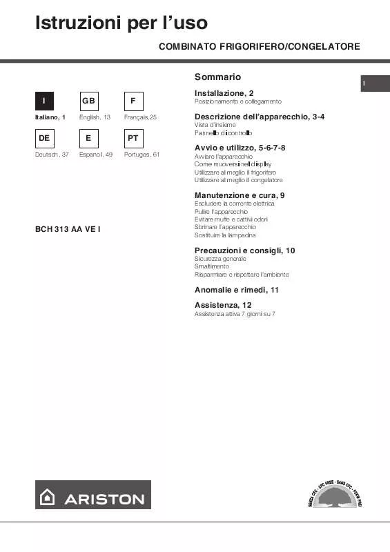 Mode d'emploi HOTPOINT BCH 313 AA VE I