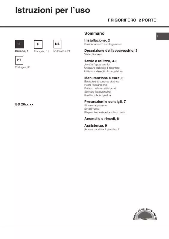 Mode d'emploi HOTPOINT BD 2622/HA