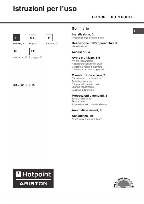 Mode d'emploi HOTPOINT BD 2931 EU/HA