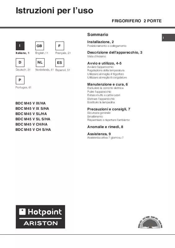 Mode d'emploi HOTPOINT BDC M45 V SL S/HA