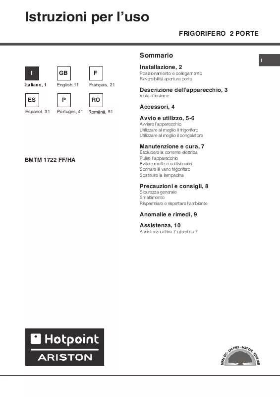 Mode d'emploi HOTPOINT BMTM 1722 FF/HA