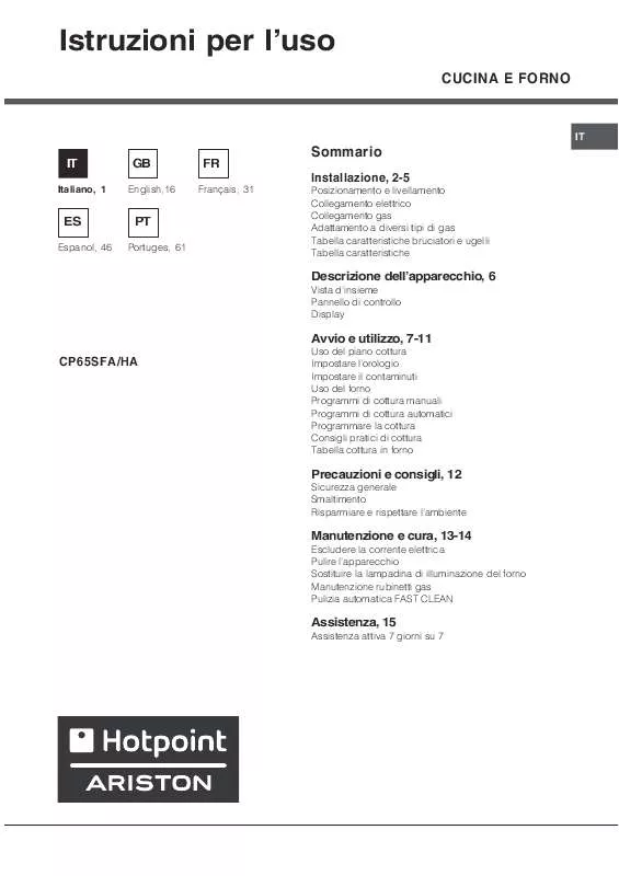 Mode d'emploi HOTPOINT CP65SFA /HA