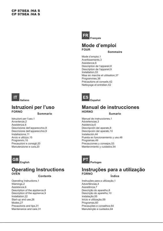 Mode d'emploi HOTPOINT CP87SEA /HA S