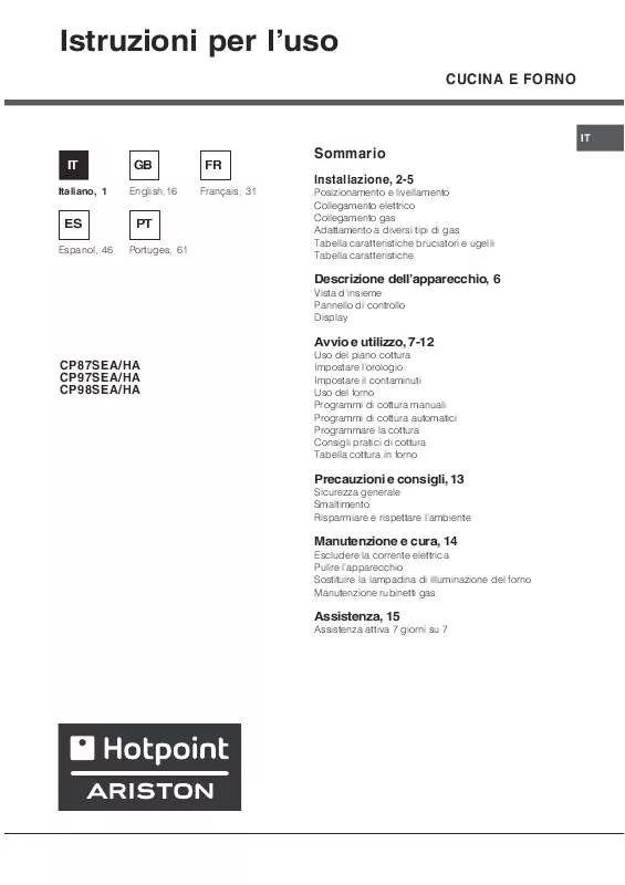 Mode d'emploi HOTPOINT CP98SEA /HA