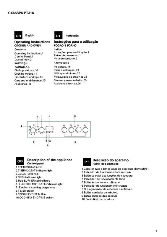 Mode d'emploi HOTPOINT CX65SP6