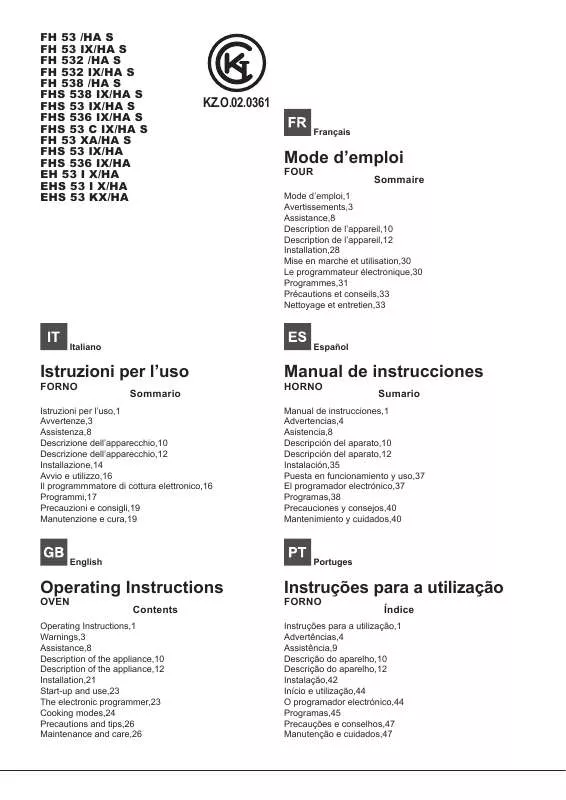 Mode d'emploi HOTPOINT EHS 53 I X/HA