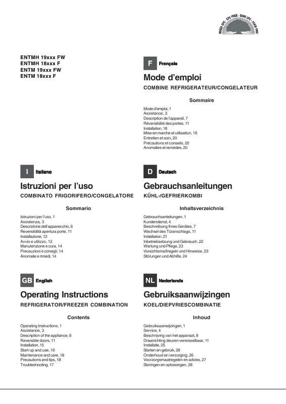 Mode d'emploi HOTPOINT ENTM 18201 F