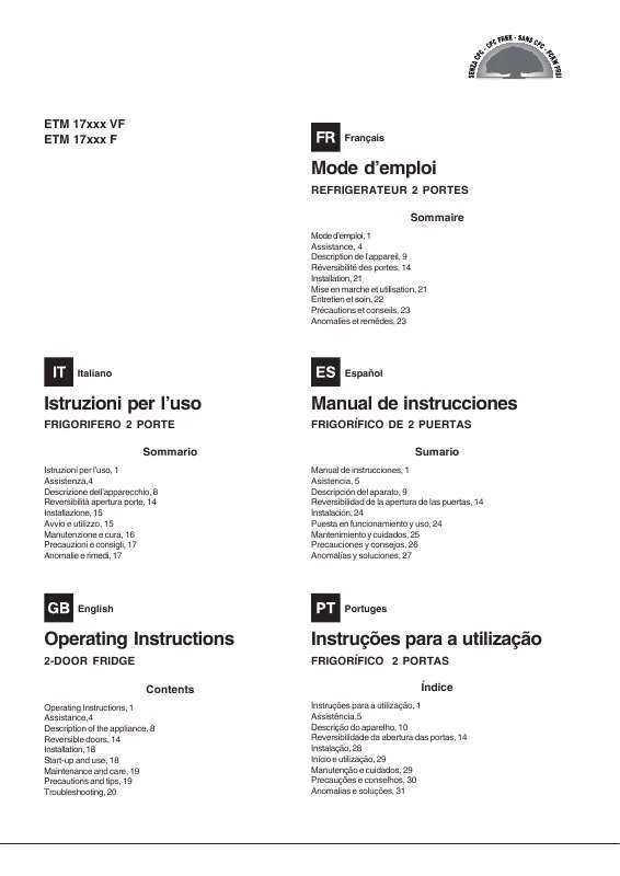 Mode d'emploi HOTPOINT ETM 17211 VF