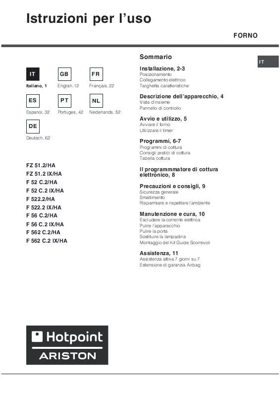 Mode d'emploi HOTPOINT F 522.2 IX/HA