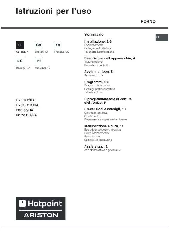 Mode d'emploi HOTPOINT F 76 C.2 IX/HA