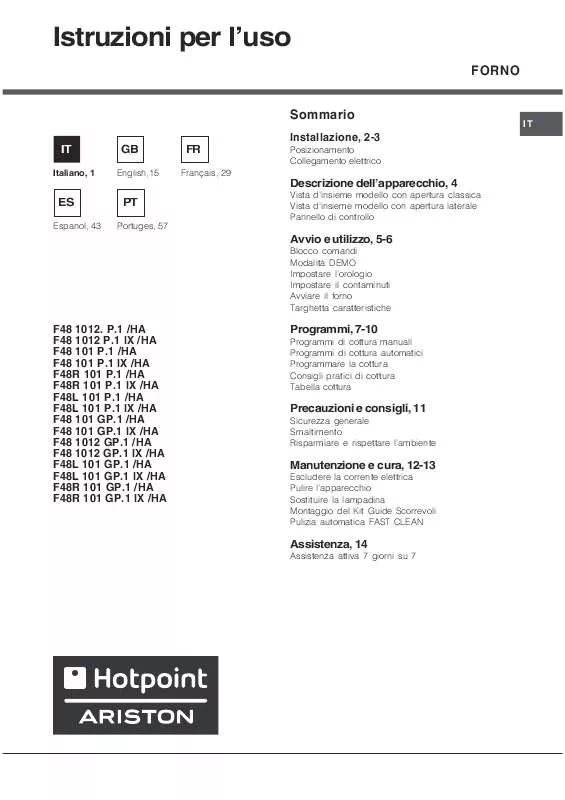 Mode d'emploi HOTPOINT F48 101 P.1 IX/HA