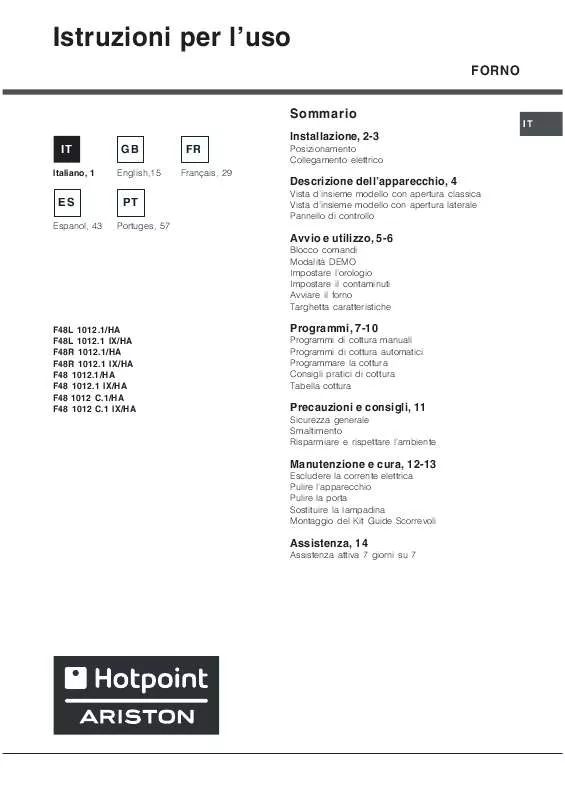 Mode d'emploi HOTPOINT F48 1012 C.1 IX/HA