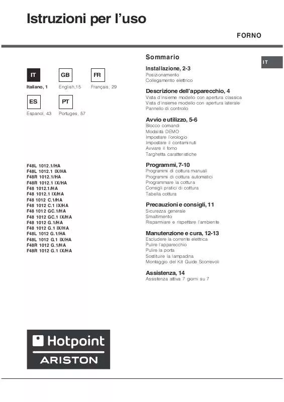 Mode d'emploi HOTPOINT F48 1012 GC.1 IX/HA