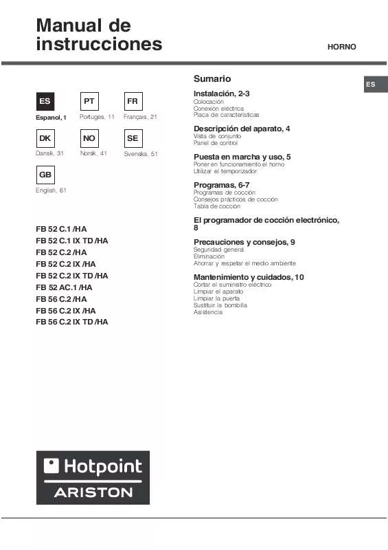 Mode d'emploi HOTPOINT FB 52 C.1 IX TD /HA